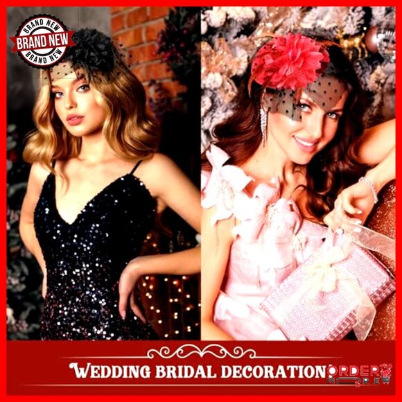 15 Pc Vintage Fascinator Hat Set with Veil Feathers for Wedding Tea Party main image 7